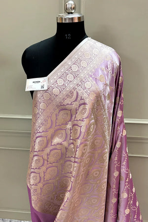 Lavender Ropeway Jaal Katan Silk Banarasi Saree