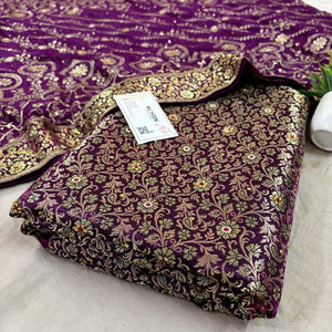 Purple Stone Work Kimkhab Silk Banarasi Gharara
