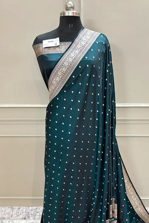 Teal Chitrani Buti Katan Silk Banarasi Saree