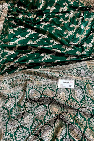 Bottle Green Papakipari Katan Silk Banarasi Saree