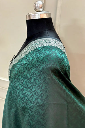 Bottle Green Resham Zari Silk Banarasi Stole