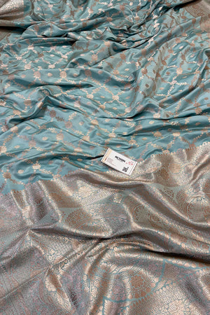 Firozi Qaidi Buti Katan Silk Banarasi Saree