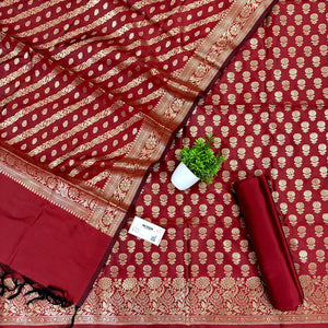 Maroon Sunflower Satin Silk Banarasi Suit