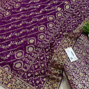 Purple Stone Work Kimkhab Silk Banarasi Gharara