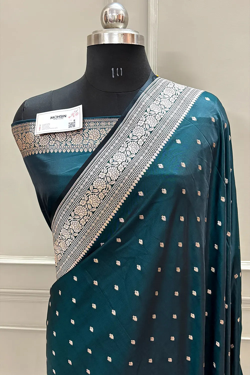 Teal Chitrani Buti Katan Silk Banarasi Saree
