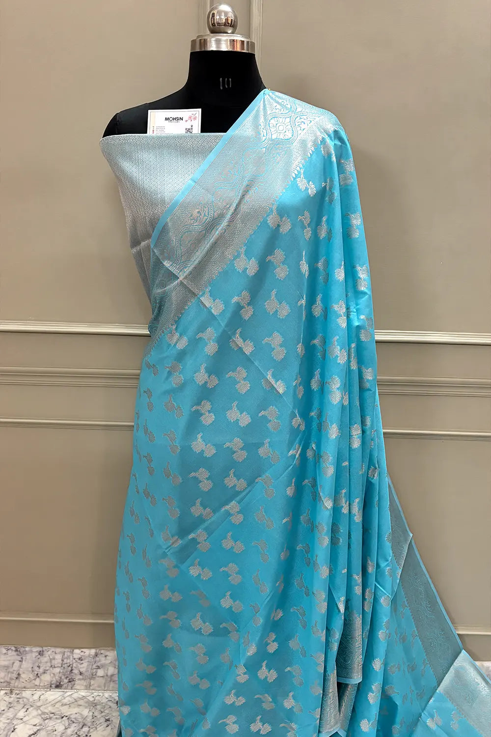 Firozi Daab Buti Chanderi Silk Banarasi Saree