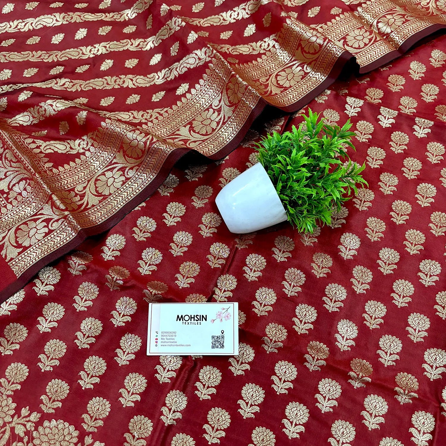 Maroon Sunflower Satin Silk Banarasi Suit