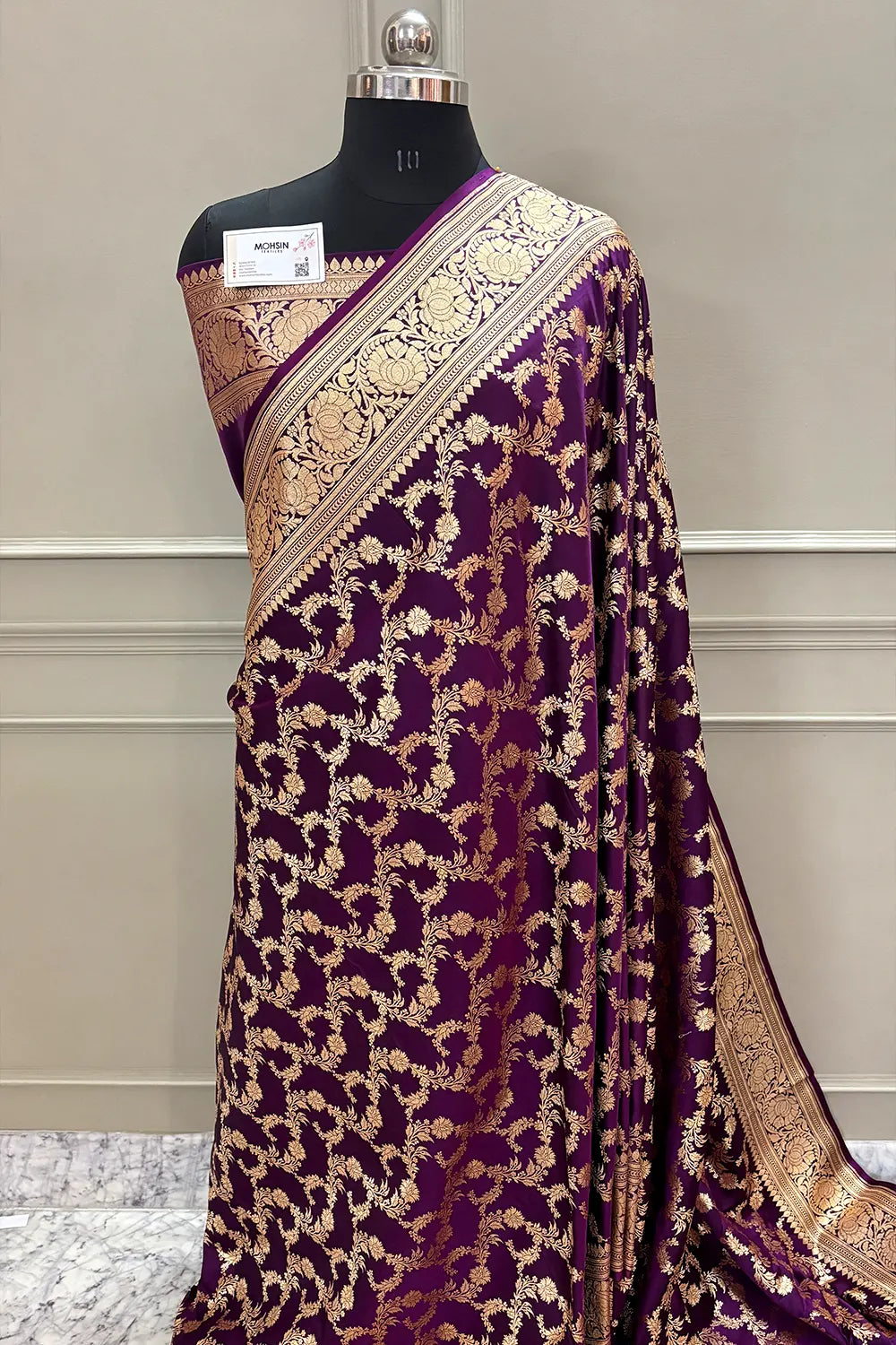 Purple Wine Moglai Jaal Katan Silk Banarasi Saree