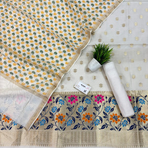 White Gulbagh Cotton Silk Banarasi Suit With Printed Dupatta