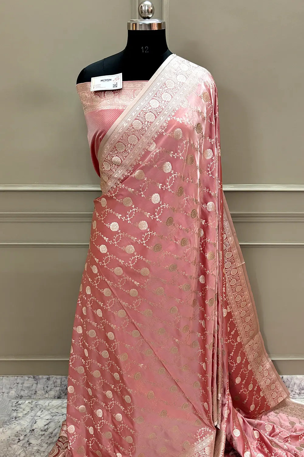 Dusty Peach Ropeway Jaal Katan Silk Banarasi Saree
