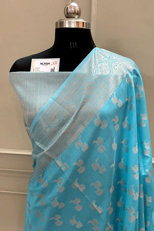 Firozi Daab Buti Chanderi Silk Banarasi Saree