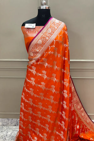 Mustard Papakipari Katan Silk Banarasi Saree