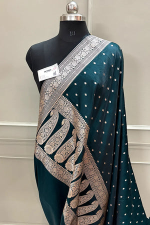 Teal Chitrani Buti Katan Silk Banarasi Saree