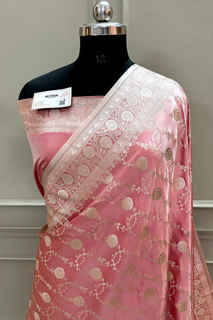 Dusty Peach Ropeway Jaal Katan Silk Banarasi Saree