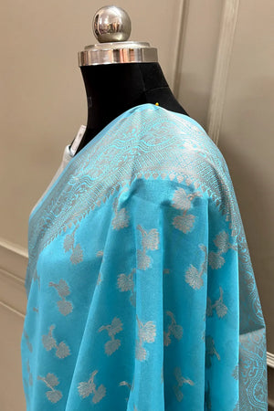 Firozi Daab Buti Chanderi Silk Banarasi Saree