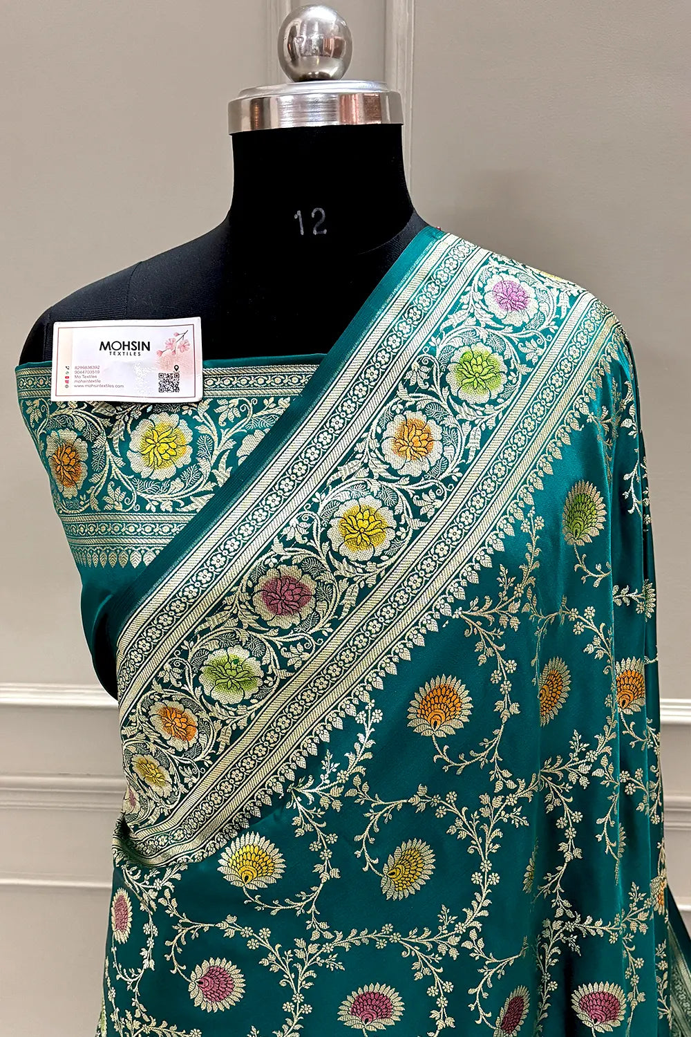 Teal Pankhuri Jaal Hand Brush Katan Silk Banarasi Saree