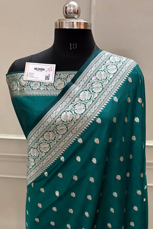 Teal Rudraksha Buti Katan Silk Banarasi Saree