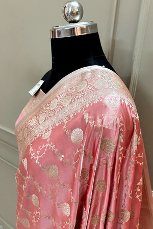 Dusty Peach Ropeway Jaal Katan Silk Banarasi Saree