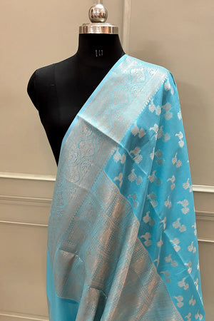 Firozi Daab Buti Chanderi Silk Banarasi Saree
