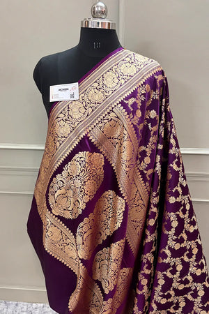 Purple Wine Moglai Jaal Katan Silk Banarasi Saree