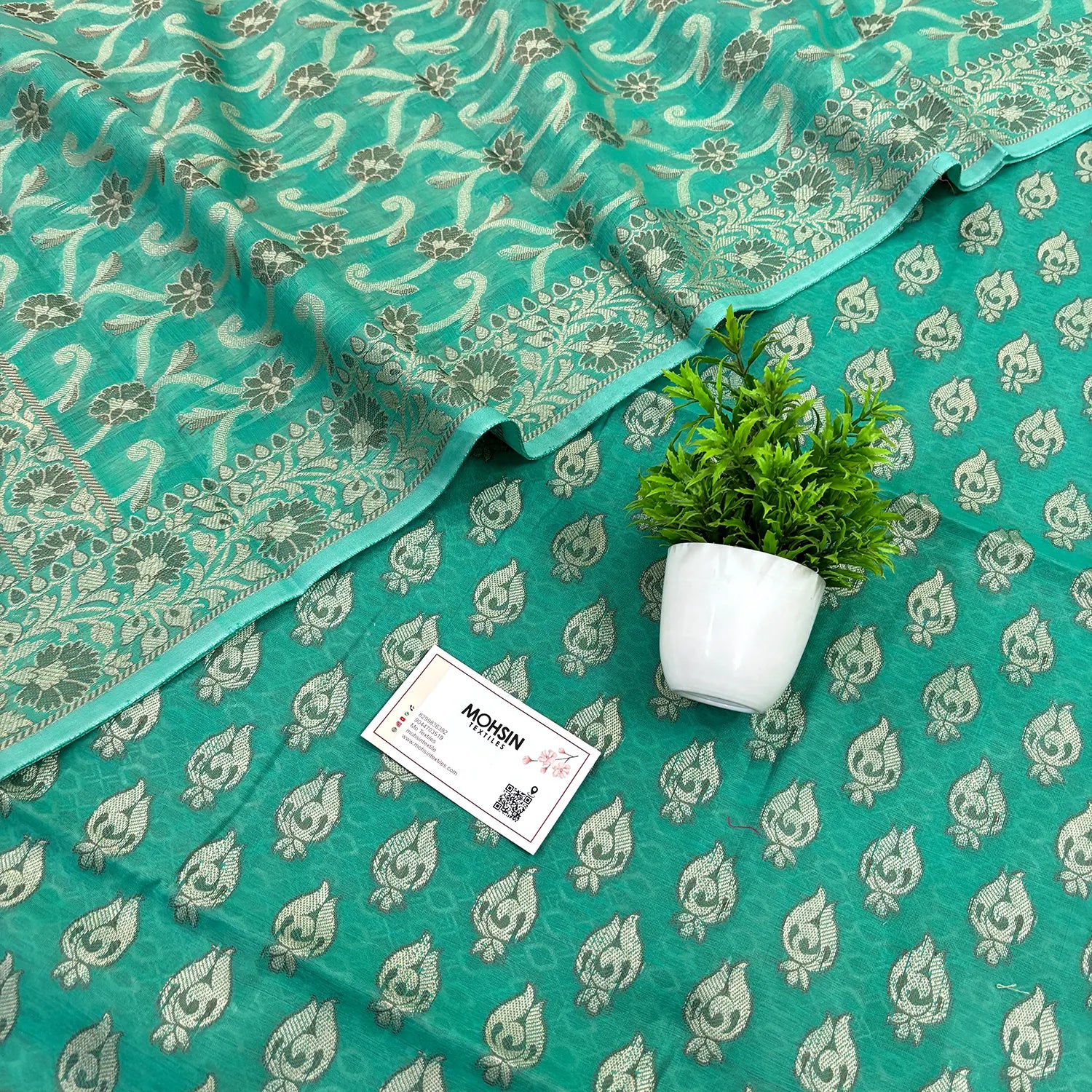 Sea Green Hukum Fire Cotton Silk Banarasi Suit