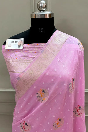 Baby Pink Cotton Silk Banarasi Saree