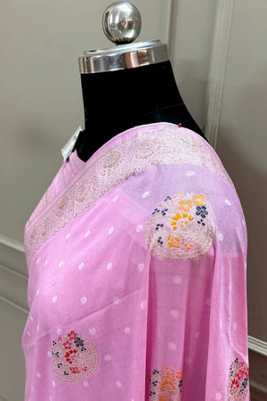 Baby Pink Cotton Silk Banarasi Saree