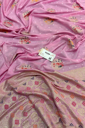 Baby Pink Cotton Silk Banarasi Saree