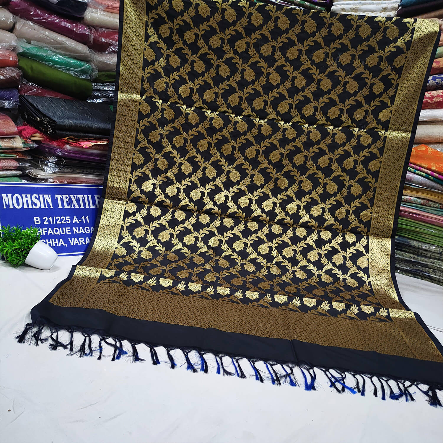 Black Wedding Golden Zari Katan Silk Banarasi Dupatta