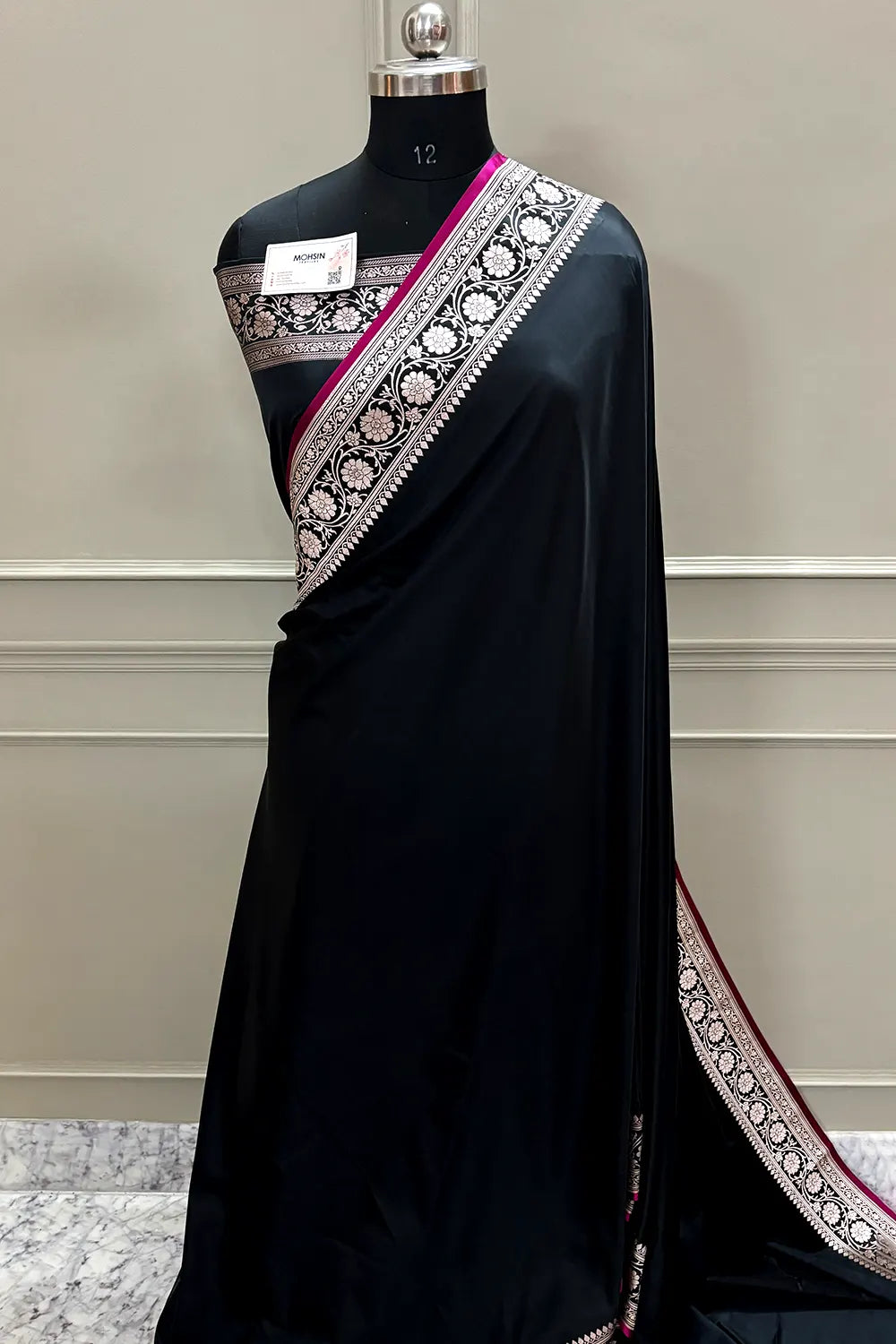 Black Plain Zari Katan Silk Banarasi Saree