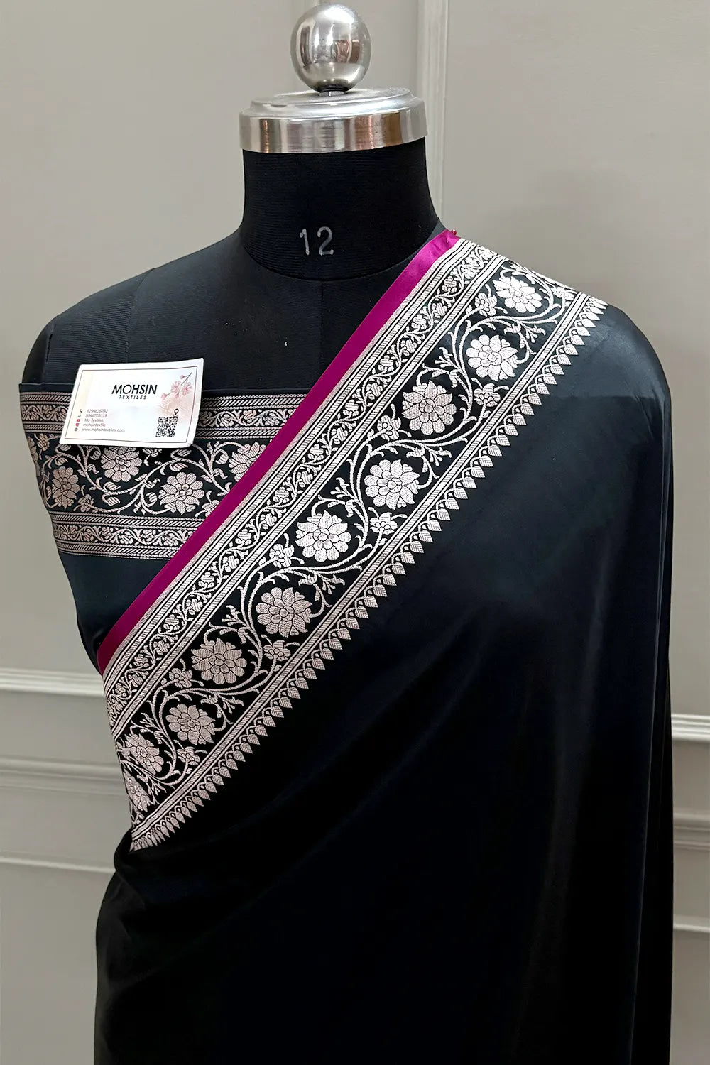 Black Plain Zari Katan Silk Banarasi Saree
