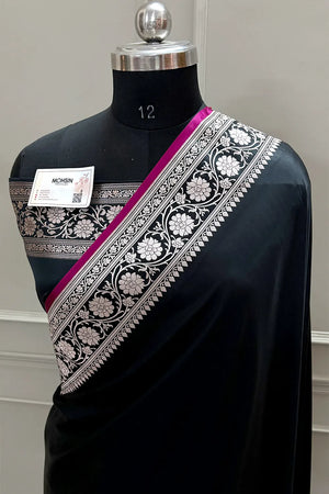 Black Plain Zari Katan Silk Banarasi Saree