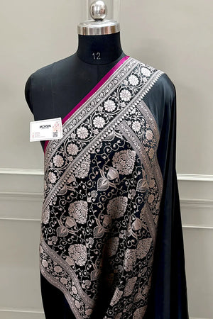 Black Plain Zari Katan Silk Banarasi Saree