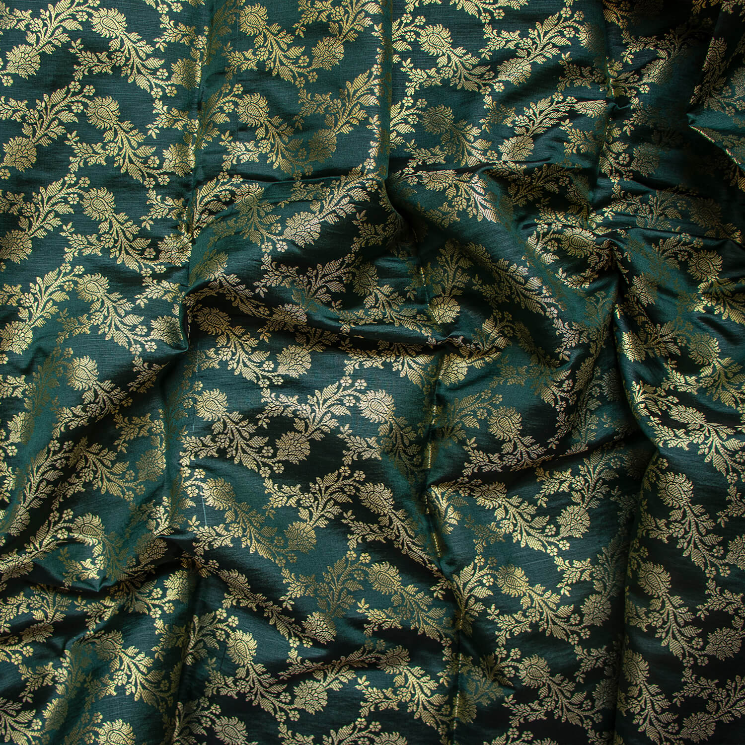 Bottle Green Stripe Golden Zari Satin Silk Fabric