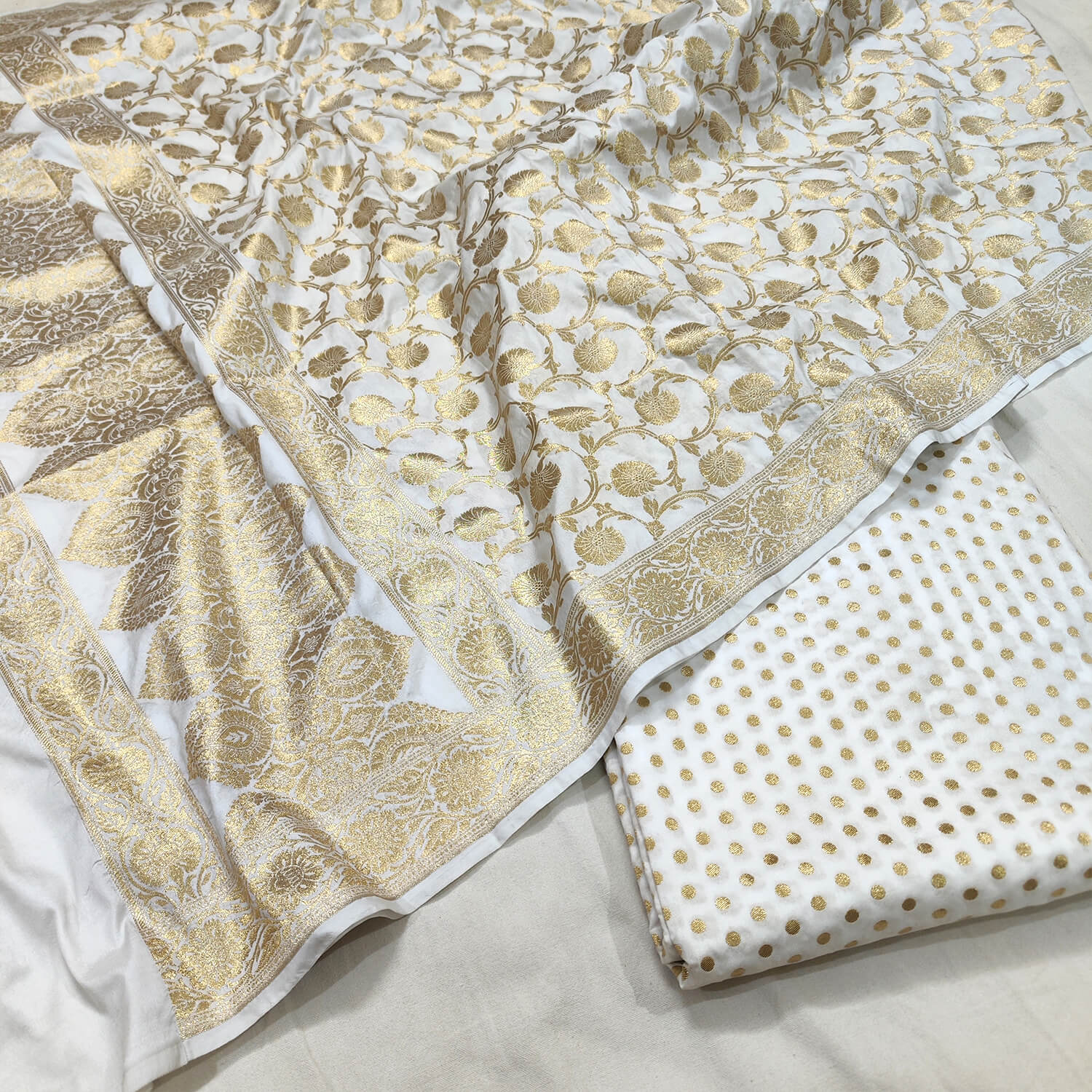 Dyeable Rai Dana Pure Katan Silk Golden Zari Banarasi Suit