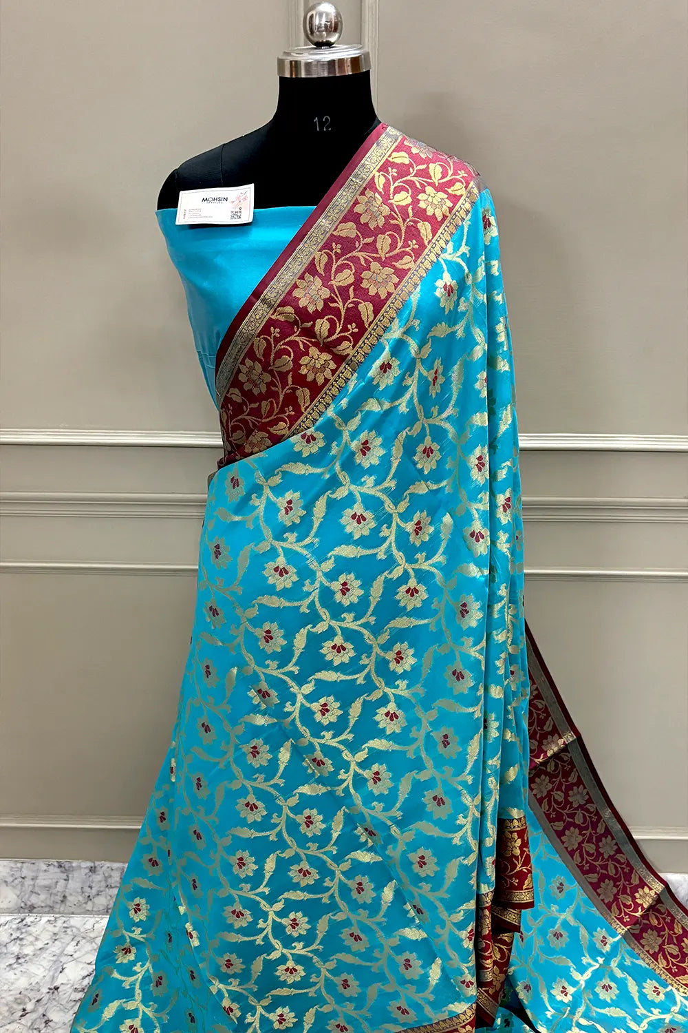 Firozi Zari Chanderi Silk Banarasi Saree