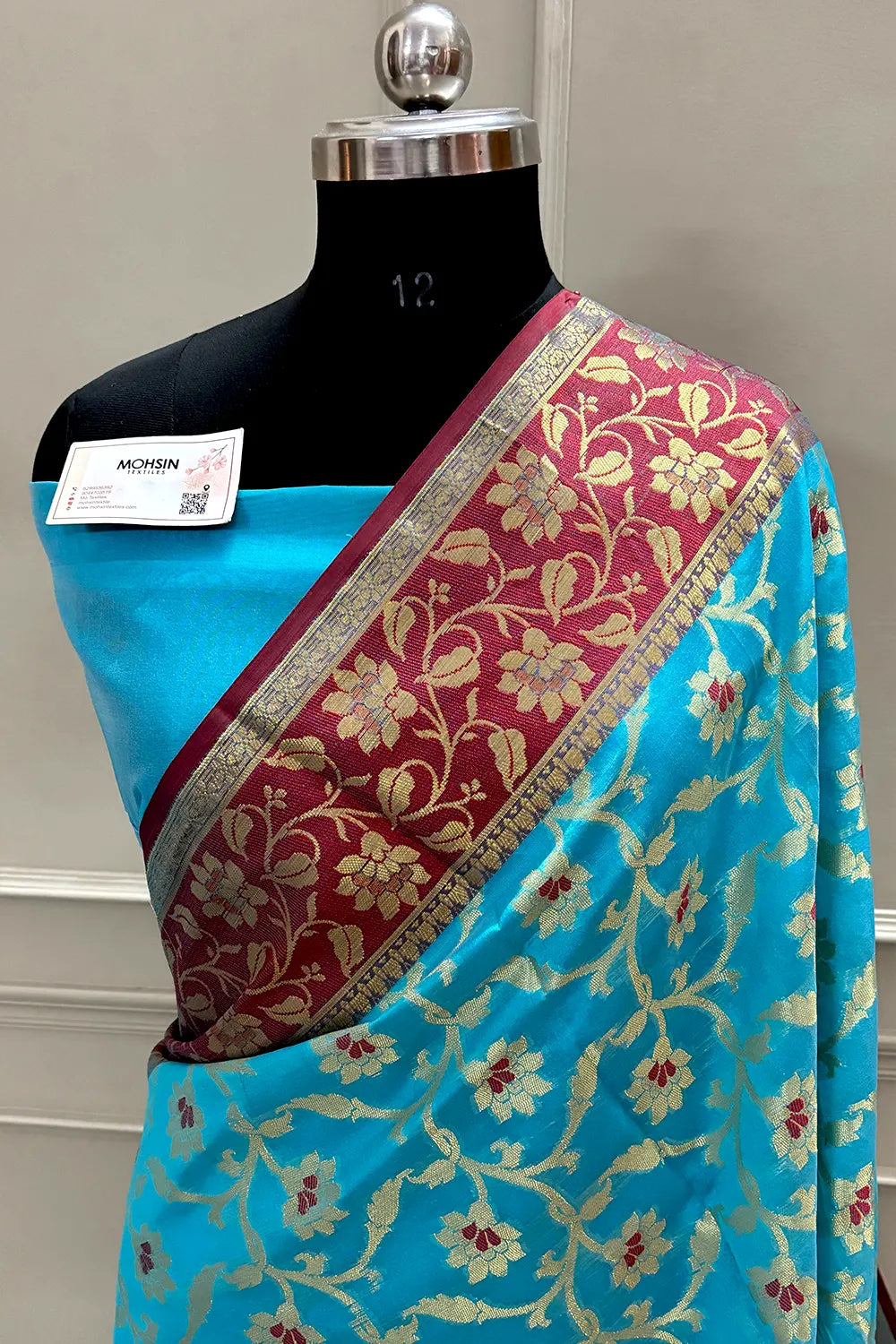 Firozi Zari Chanderi Silk Banarasi Saree