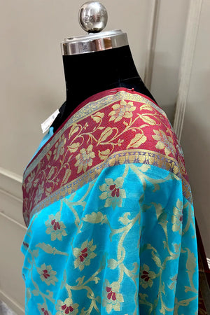Firozi Zari Chanderi Silk Banarasi Saree