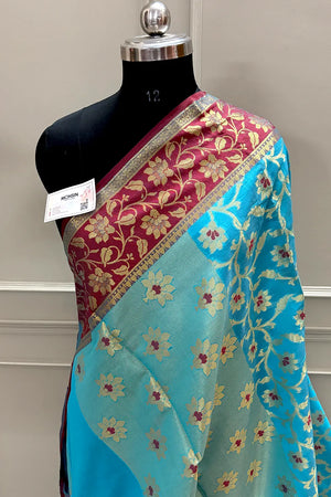 Firozi Zari Chanderi Silk Banarasi Saree