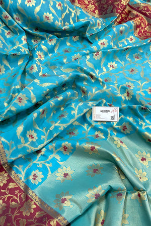 Firozi Zari Chanderi Silk Banarasi Saree
