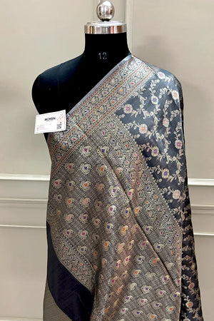 Grey Zari Banarasi Silk Saree
