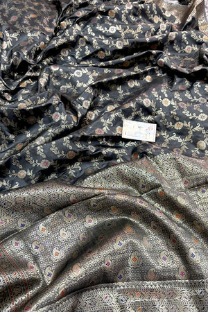 Grey Zari Banarasi Silk Saree