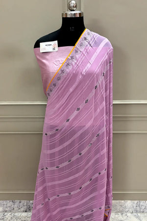 Lavender Siroski Work Georgette Silk Saree