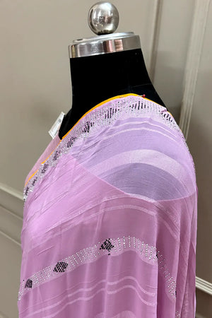 Lavender Siroski Work Georgette Silk Saree
