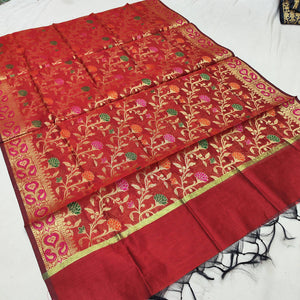 Maroon Meenakari Golden Zari Banarasi Silk Dupatta