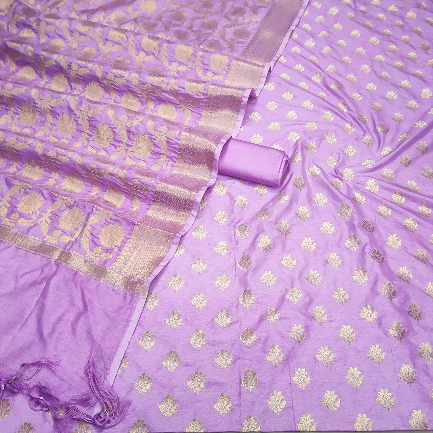 Mauve Golden Zari Katan Silk Banarasi Suit
