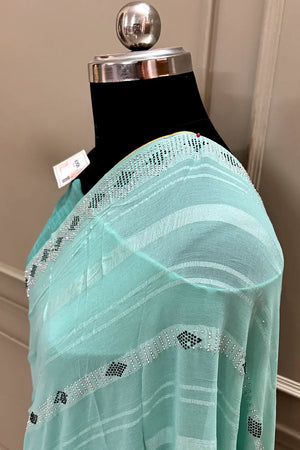 Mint Siroski Work Georgette Silk Saree