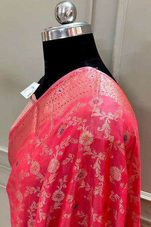 Peach Zari Banarasi Silk Saree