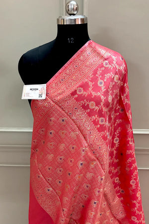 Peach Zari Banarasi Silk Saree