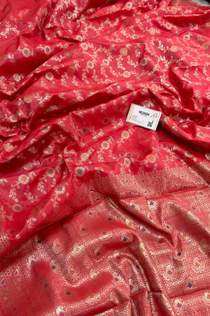 Peach Zari Banarasi Silk Saree